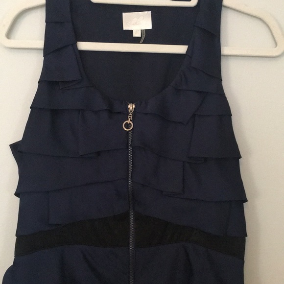 Navy Ruffle Front Zip Dress - Picture 3 of 6